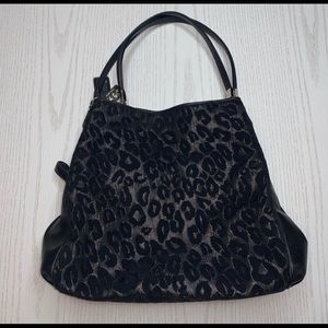 COACH Madison Ocelot Jaquard & Leather Phoebe Shoulder Bag Silver/Black 26283